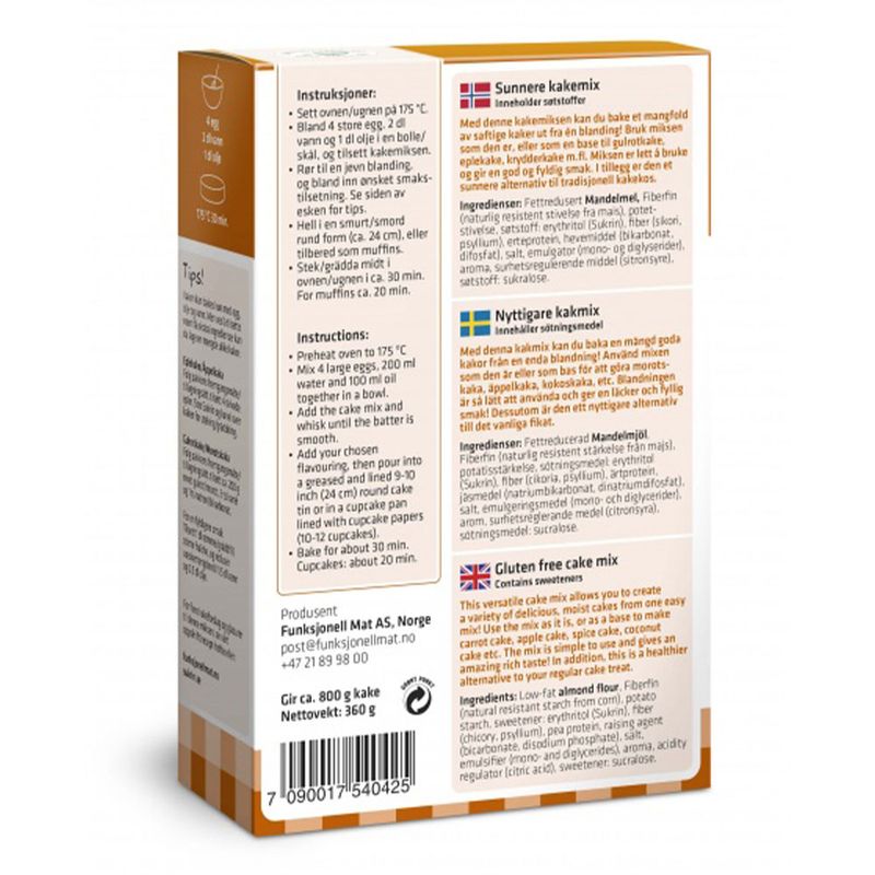 Sunnere Kakemix - Gluten og Sukkerfri 285g